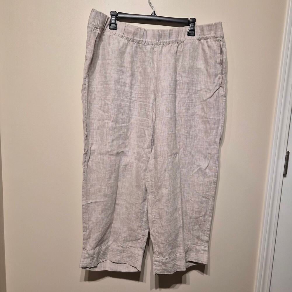 Pure J. Jill 100% Linen Light Khaki Cropped Pants XL with Pockets